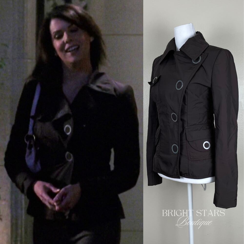 Rare Brown Jacket ASO Lorelai Gilmore Girls Moto Snap Button Casual Fall - Picture 4 of 12